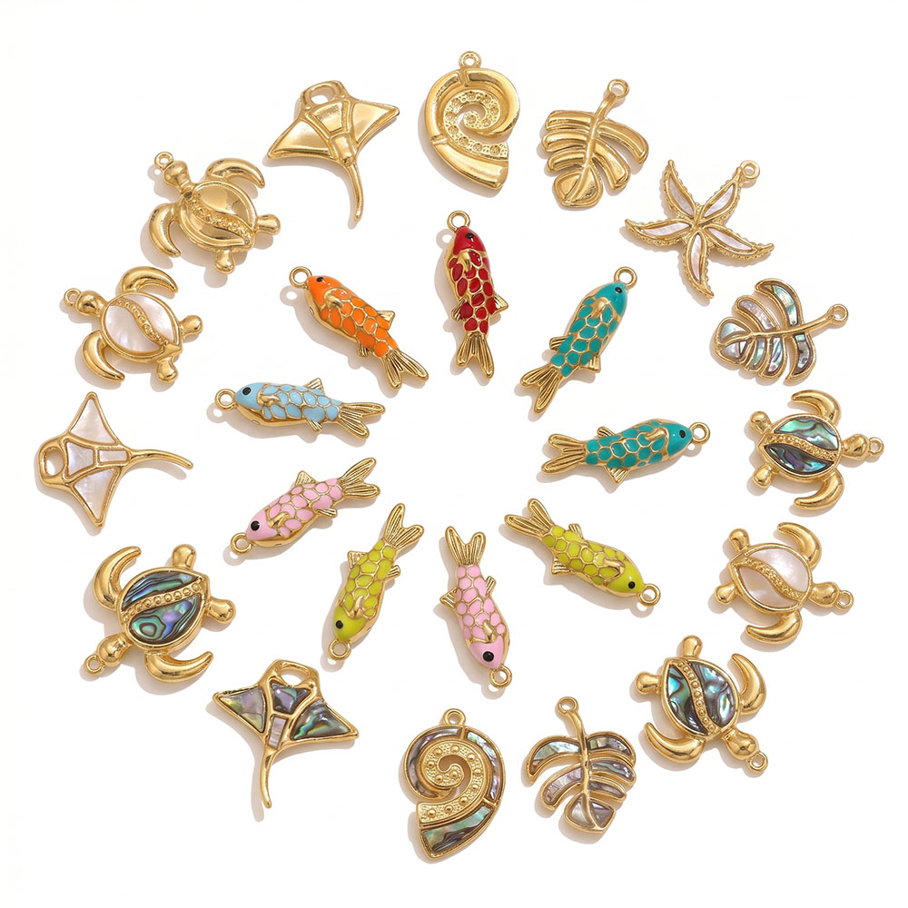 Vintage Fashion Finds - 2pcs Enamel Ocean Animal Charms Turtle