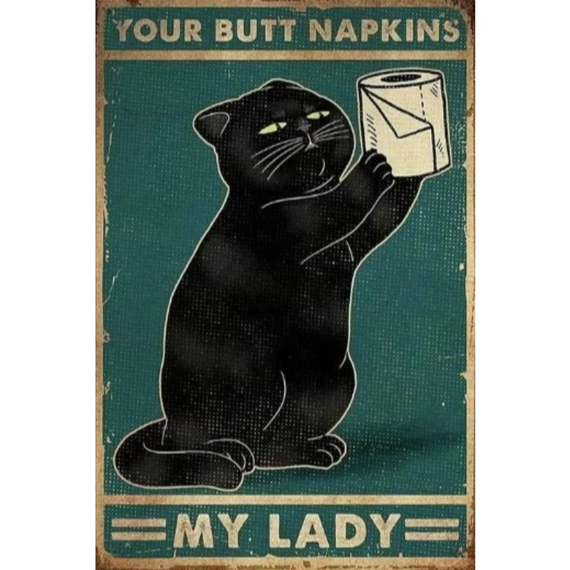 Vintage Fashion Plates - Black Funny Cat Metal Sign Vintage