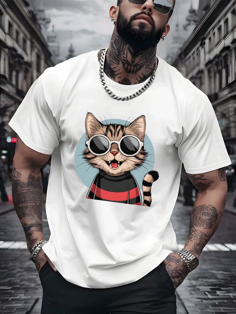 Vintage Fashion Outfits Men - Vintage Cat Cotton T Shirt Harajuku