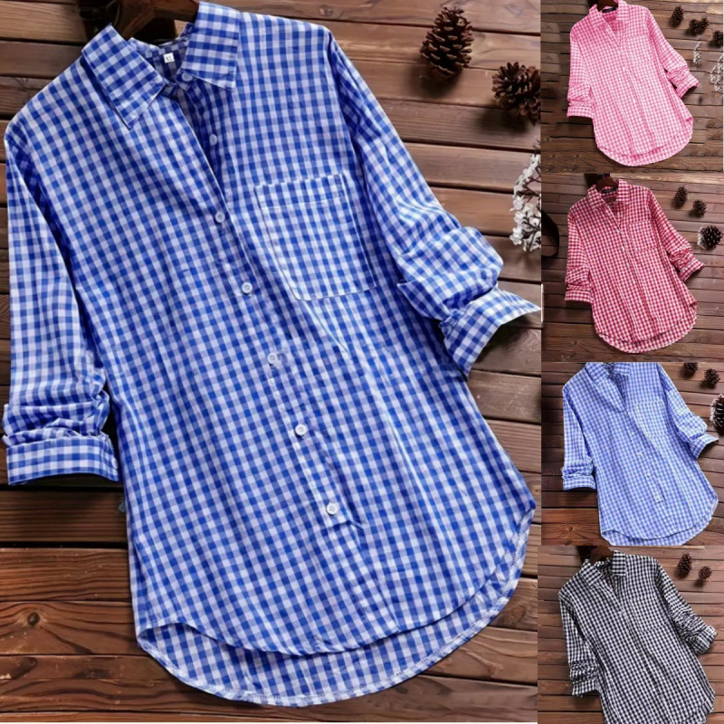 Loose Plaid Shirt Collar Long  - Vintage Fashion Ebay recension och pris