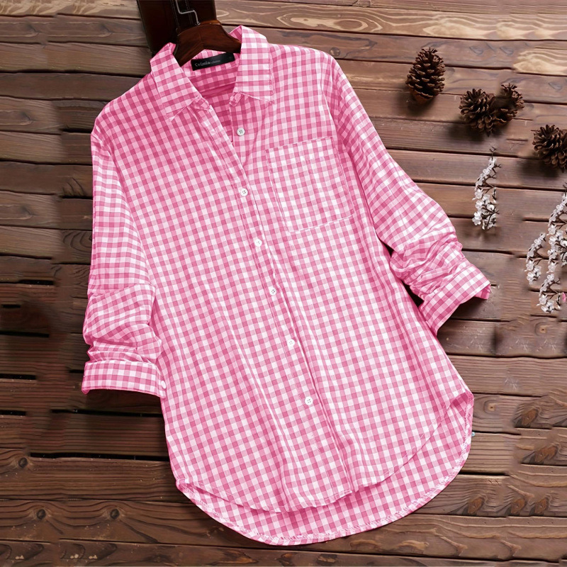 Loose Plaid Shirt Collar Long  - Vintage Fashion Ebay recension och pris