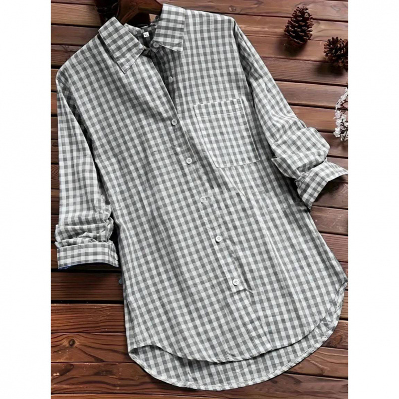 Loose Plaid Shirt Collar Long  - Vintage Fashion Ebay recension och pris