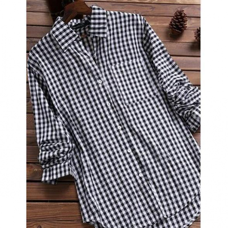 Loose Plaid Shirt Collar Long  - Vintage Fashion Ebay recension och pris