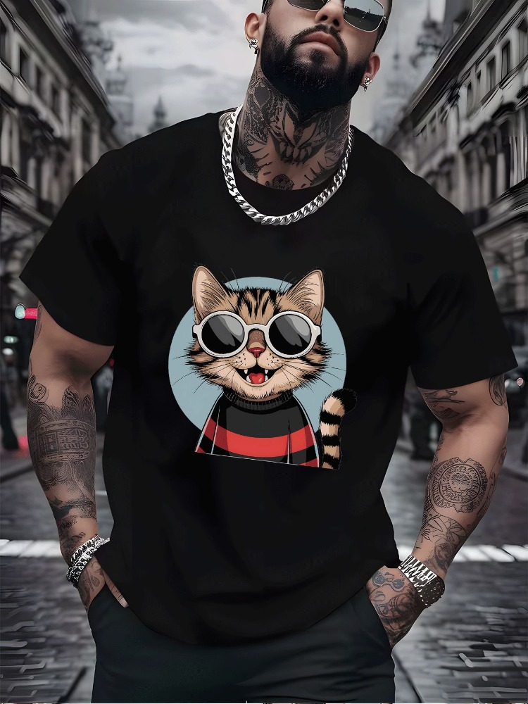 Vintage Cat Cotton T Shirt Har - Vintage Fashion Outfits Men recension och pris